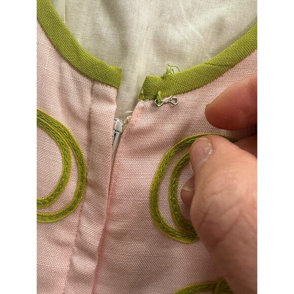 1950s Minx Modes Vintage Garden Cocktail Dress Pink Embroidered Floral Flower XS - Picture 15 of 16